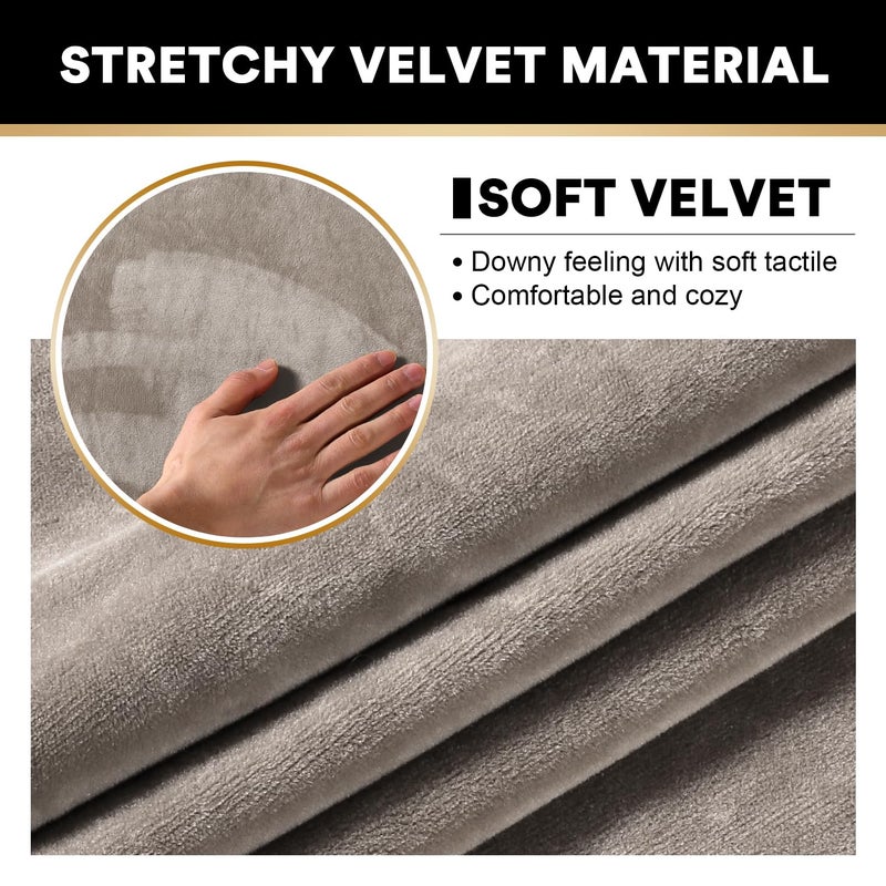 PrinceDeco Velvet Couch Covers for Sofa Soft 4 Pieces Couch Covers for 3 Cushion Couch Sofa Pet Friendly Furniture Protector with Non Slip Elastic Bottom Width Up to 90 Inch(Large, Taupe) - Image 4